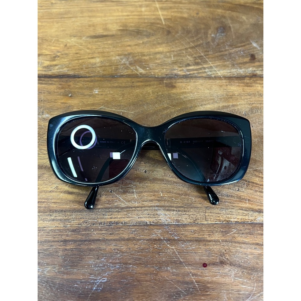 Burberry B 4164 3001/11 Black Cat Eye Sunglasses Check Temple Made in Italy 55mm - Picture 10 of 11